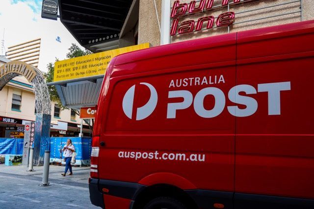 Brisbane, Queensland Australia 03 31 2021: A truck from Australia Post in the Brisbane CBD