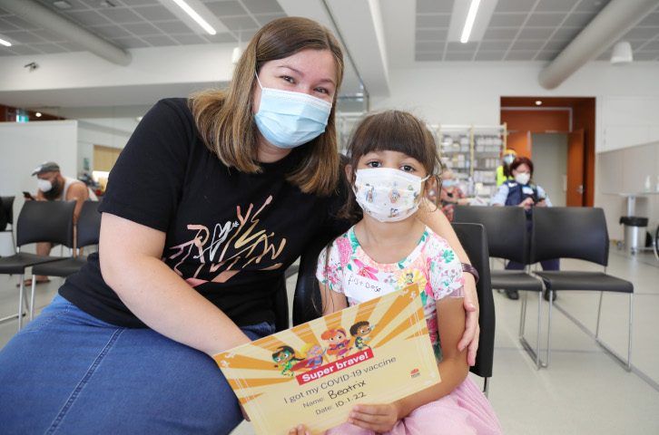 WSLHD Granville Vaccination Centre Kids start getting jabbed. Left to right: Carly and Beatrix 6 years old