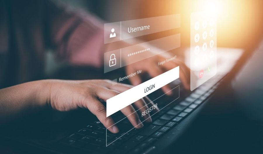 cyber security and Security password login online concept Hands typing and entering username and password of social media, log in with smartphone to an online bank account, data protection hacker
