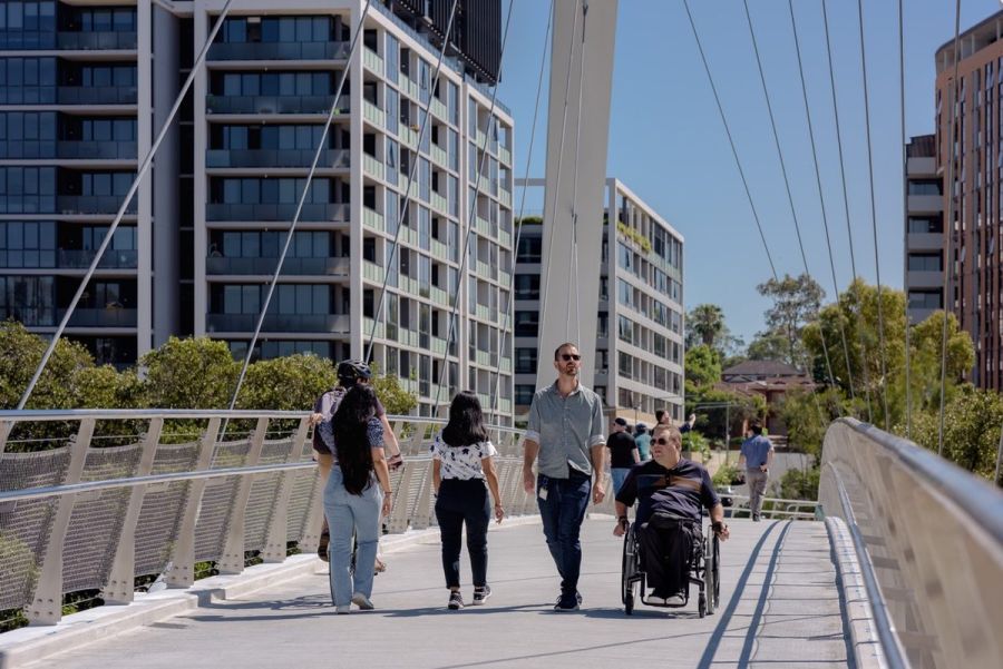 Australia’s first true diagonal bridge opens in Parramatta
