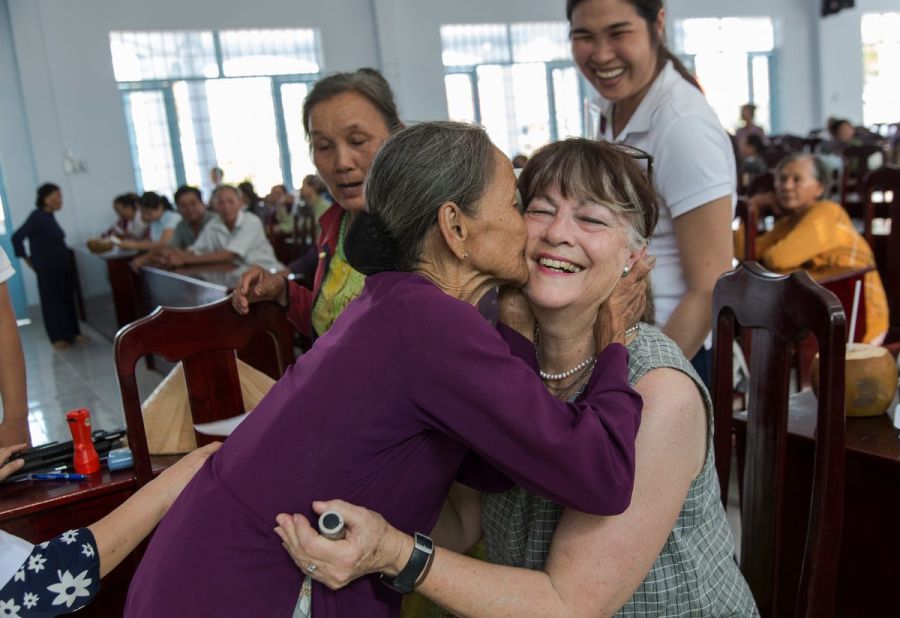 Nguyen Thi Dieu, 88, was one of 135 patients screened at the Thanh Binh commune eye clinic in Cung Liem district. She was diagnosed with cataract along with 35 of the other patients. Dieu was so happy that The Fred Hollows Foundation was going to provide treatment for her cataract that she sprang from her seat to embrace Gabi Hollows. Many poor people in Vietnam can’t afford cataract surgery without the help of organisations like The Foundation.