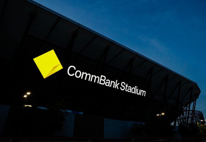 New CommBank Stadium signage lights up the skyline as Parramatta welcomes the Matildas