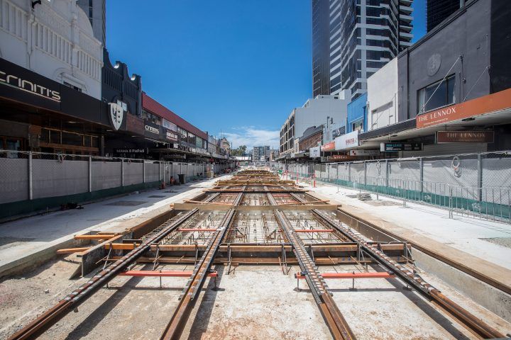 Tracks are being built at Parramatta foe the light rail.